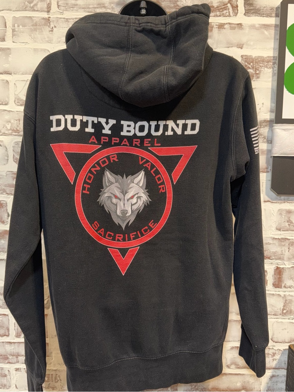 Men’s Black Hoodie with Red & Gray Wolf Emblem